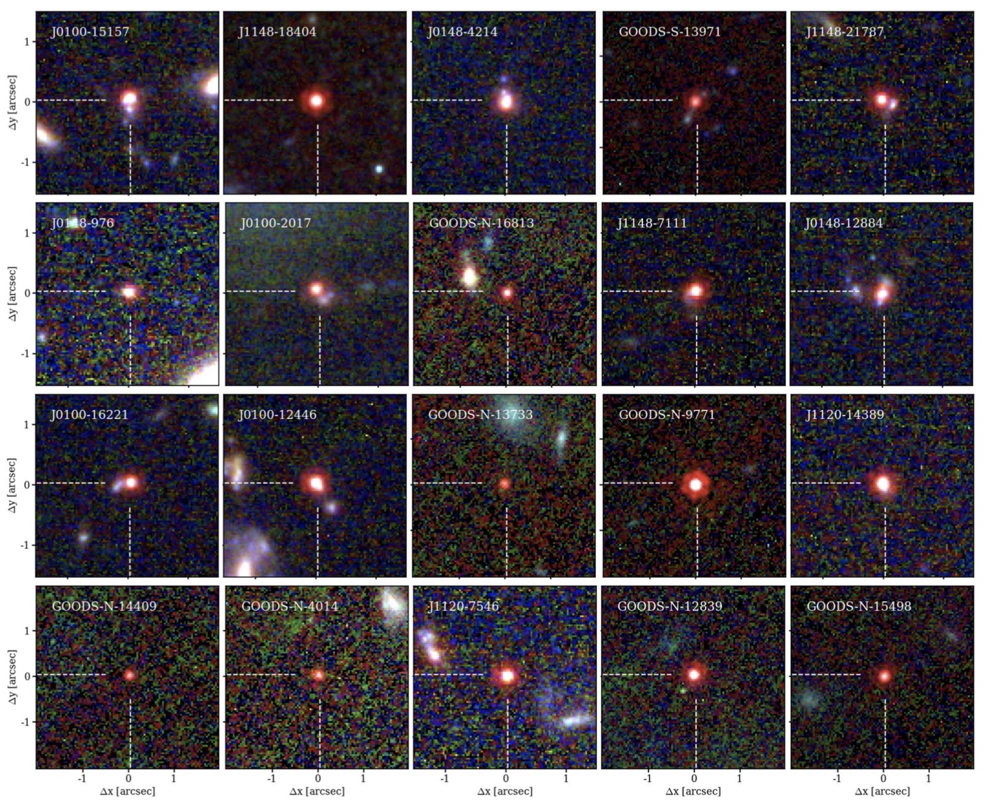 Figure 1: False colour stamps of little red dots